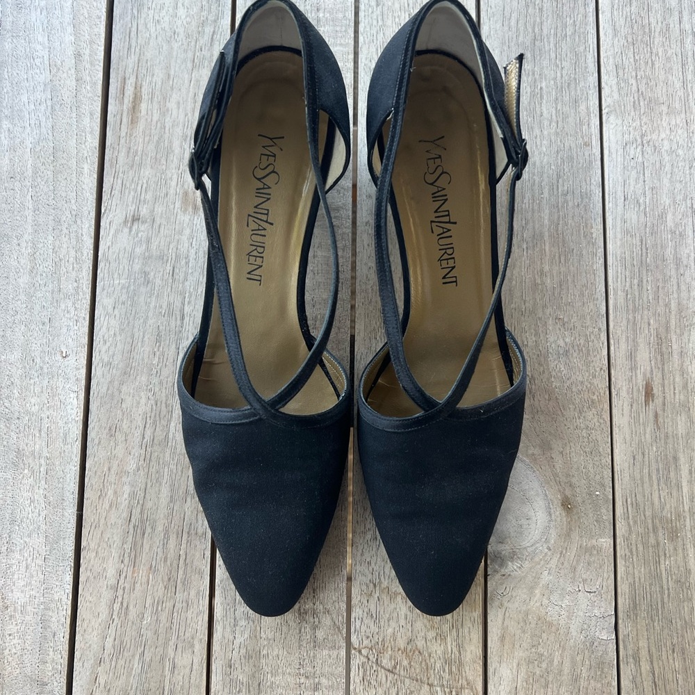 Vintage Yves Saint Laurent Black Strappy Heels - Picture 7 of 7